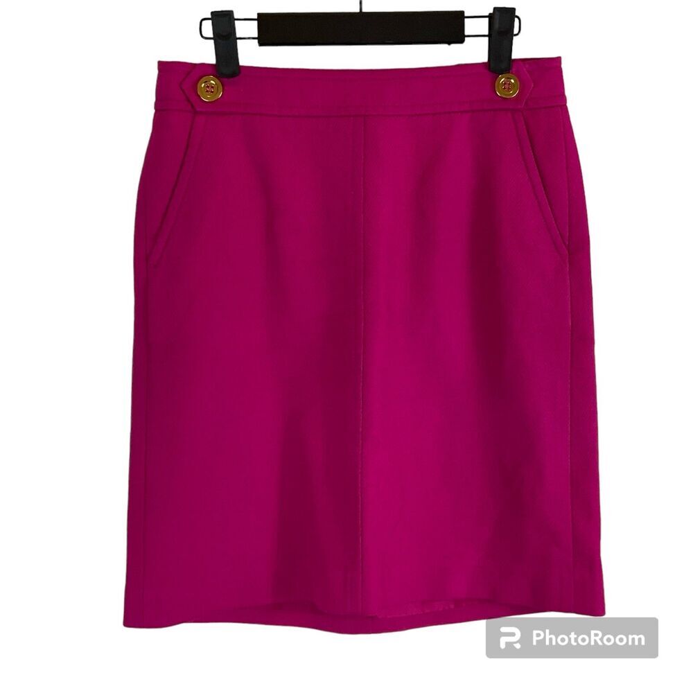 Talbots Women 4P Pink Skirt Back Zip Straight Pencil Knee Length Buttons N2